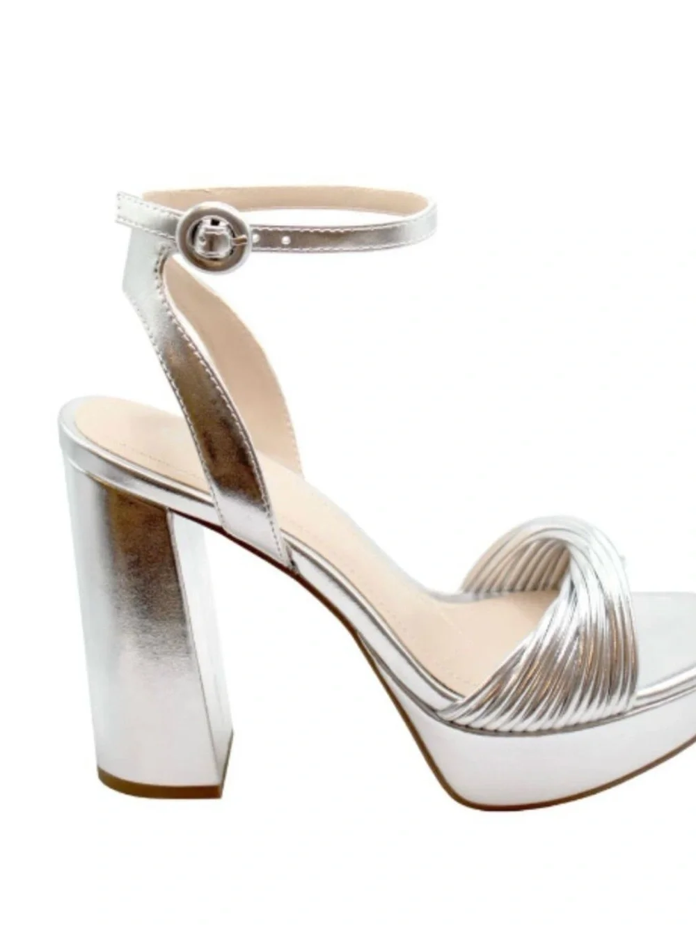 Charles David Silver Metallic Platform Ankle-Strap Sandal
